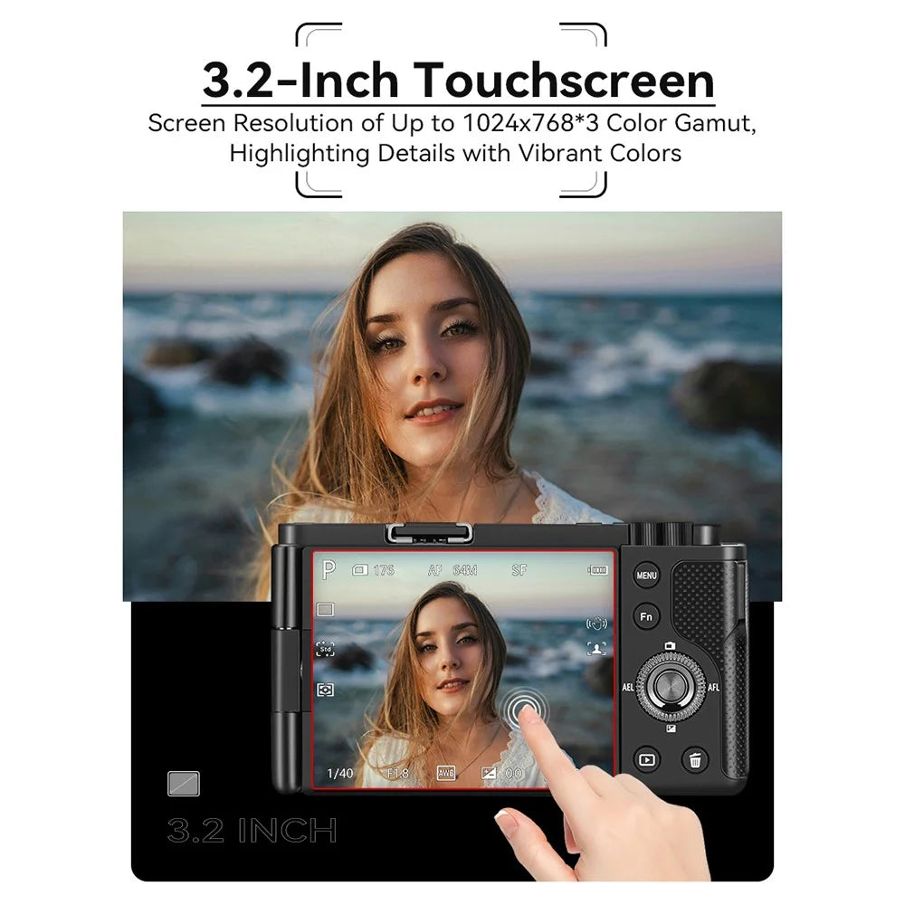 ORDRO G730 Digital Camera Side Flip 3.2 Inch IPS Touch Screen 12X Optical Zoom IR Night Vision 5K HD Mirrorless Cam - Black - 6
