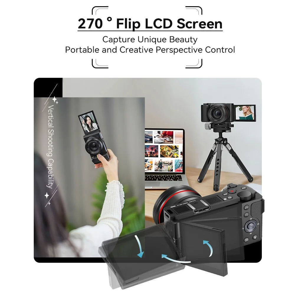 ORDRO G730 Digital Camera Side Flip 3.2 Inch IPS Touch Screen 12X Optical Zoom IR Night Vision 5K HD Mirrorless Cam - Black - 7
