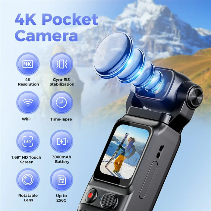 L18 1.69 Inch Touch Screen 4K Wireless Action Camera Gyroscope Stabilization Pocket Camera, with 64GB Card + Card Reader - 2
