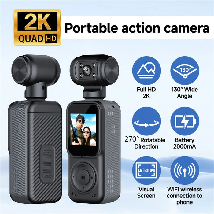 Q5 2K HD Night Vision Action Camera 270 Degree Rotatable Lens WiFi Enabled Pocket Thumb Camera - 3