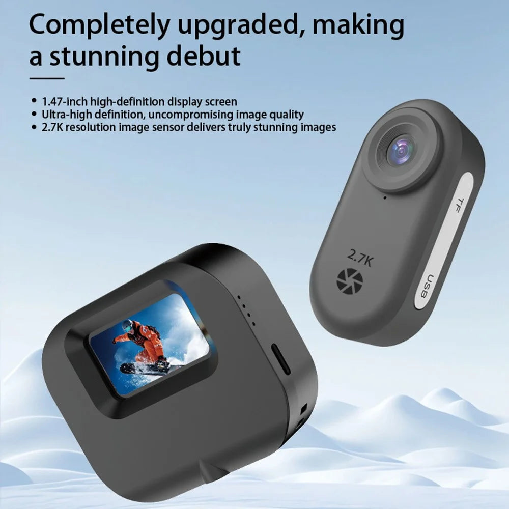 DM10pro 1.47 Inch HD Screen 2.7K Sports Camera for Outdoor Cycling Thumb Size Action Cam - Black - 3