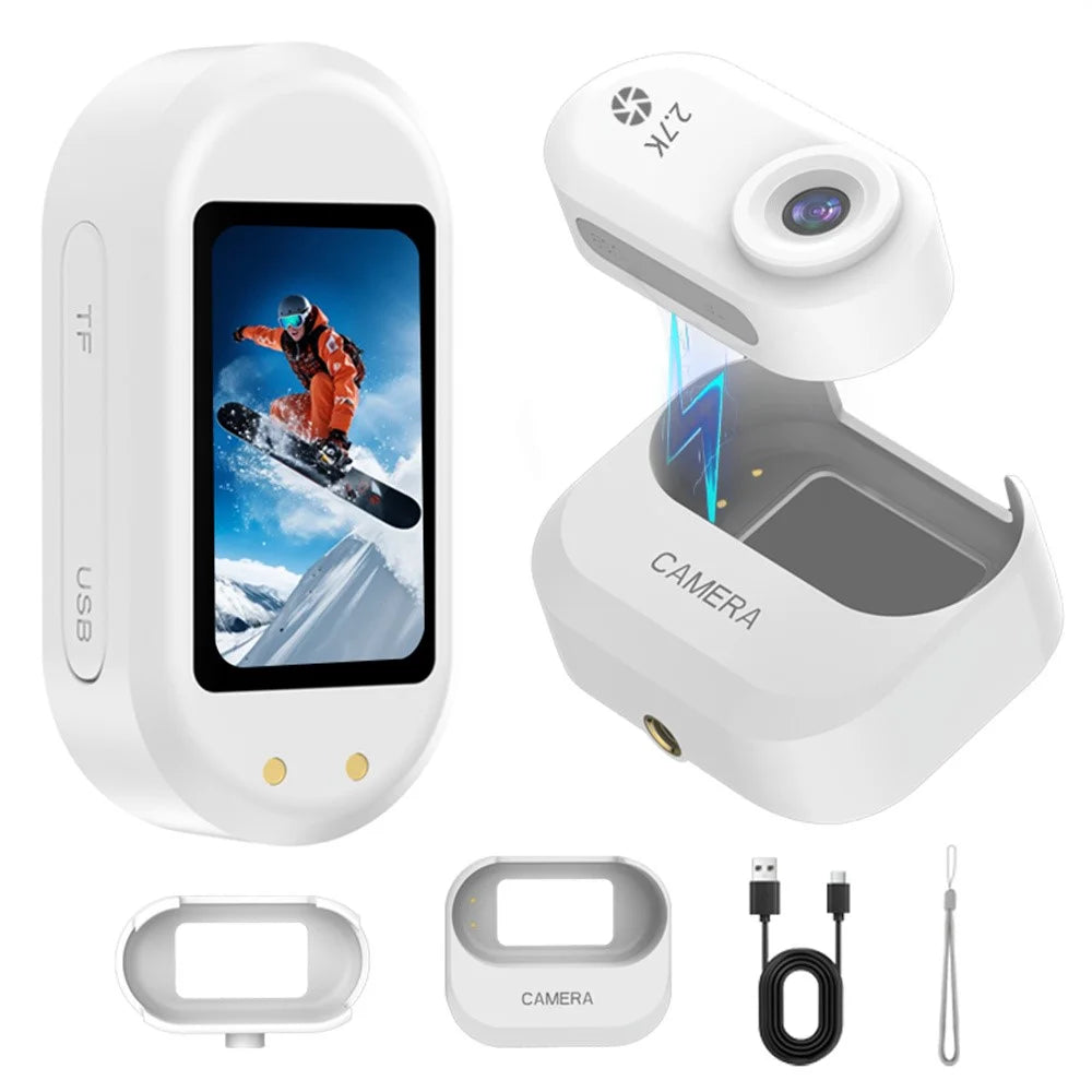 DM10pro 1.47 Inch HD Screen 2.7K Sports Camera for Outdoor Cycling Thumb Size Action Cam, with 32GB Card + Card Reader - White - 1
