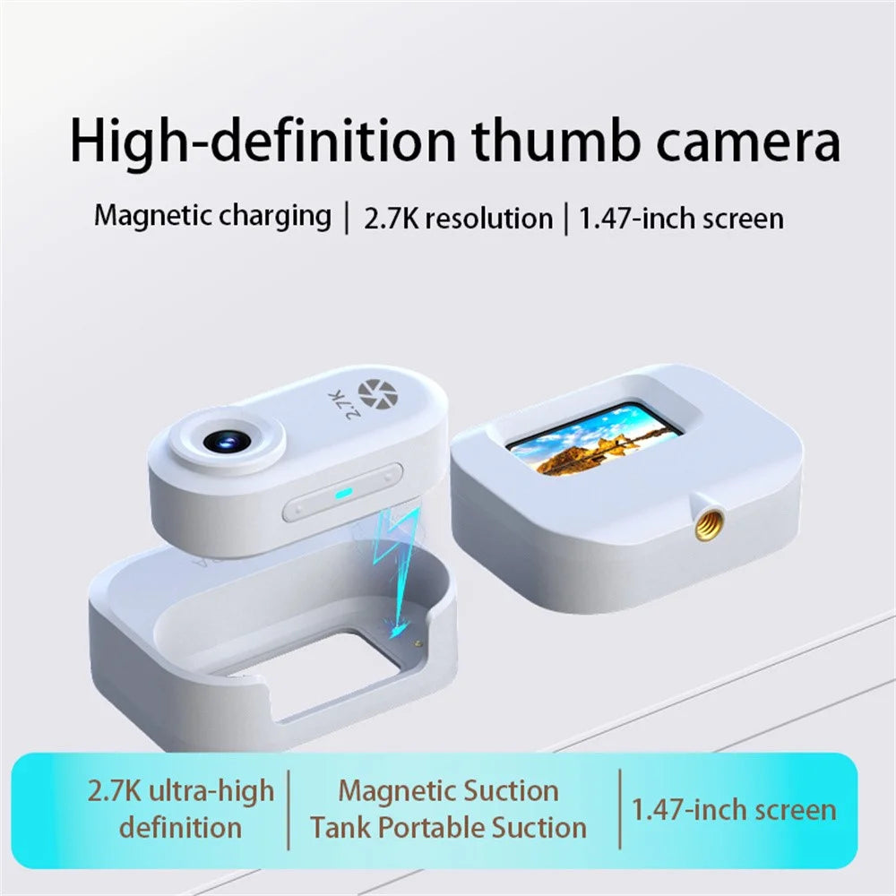 DM10pro 1.47 Inch HD Screen 2.7K Sports Camera for Outdoor Cycling Thumb Size Action Cam, with 32GB Card + Card Reader - White - 2