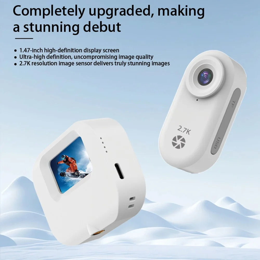 DM10pro 1.47 Inch HD Screen 2.7K Sports Camera for Outdoor Cycling Thumb Size Action Cam, with 32GB Card + Card Reader - White - 3