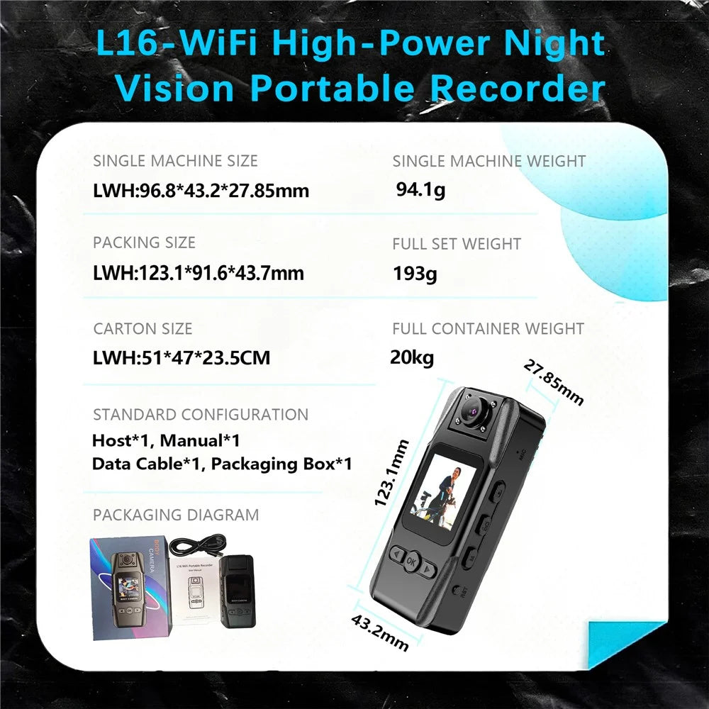 L16 WiFi Portable Conference Camera Outdoor Recorder HD Magnetic Clip-On Sports Camera with Infrared Night Vision - Black - 7