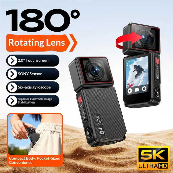 G300pro 2.0 Inch Touchscreen 5K HD Action Camera Electronic Image Stabilization Sports Camera with 180 Degree Rotating Lens - Black - 4