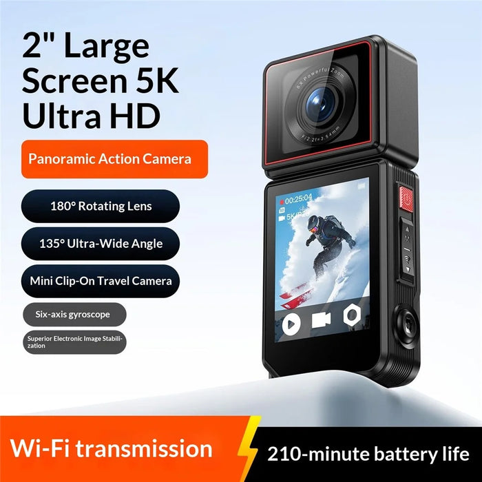G300pro 2.0 Inch Touchscreen 5K HD Action Camera Electronic Image Stabilization Sports Camera with 180 Degree Rotating Lens - Black - 5