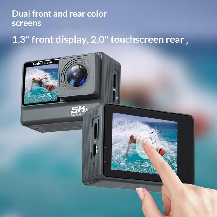 F308AATR 1.3 Inch Front + 2.0 Inch Rear Touch Screen Action Camera 6-axis Anti-Shake 5K HD Sports Camera with Waterproof Case - 2