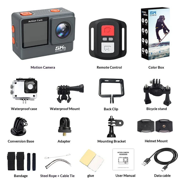 F308AATR 1.3 Inch Front + 2.0 Inch Rear Touch Screen Action Camera 6-axis Anti-Shake 5K HD Sports Camera with Waterproof Case - 6