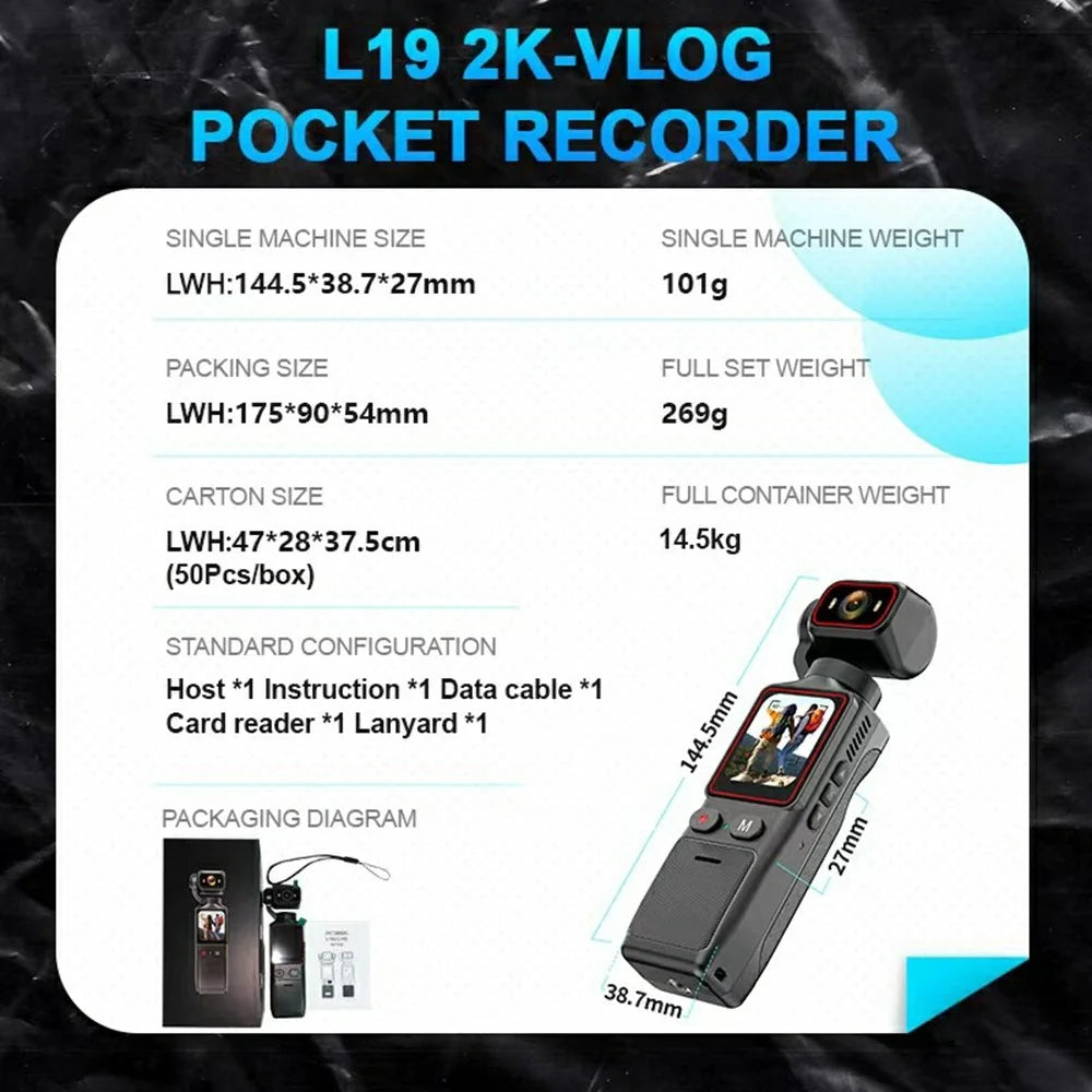 L19S 1.69 Inch 2K HD Handheld Vlog Camera Action Recorder For Cycling  /  Sports Recording - Black - 6