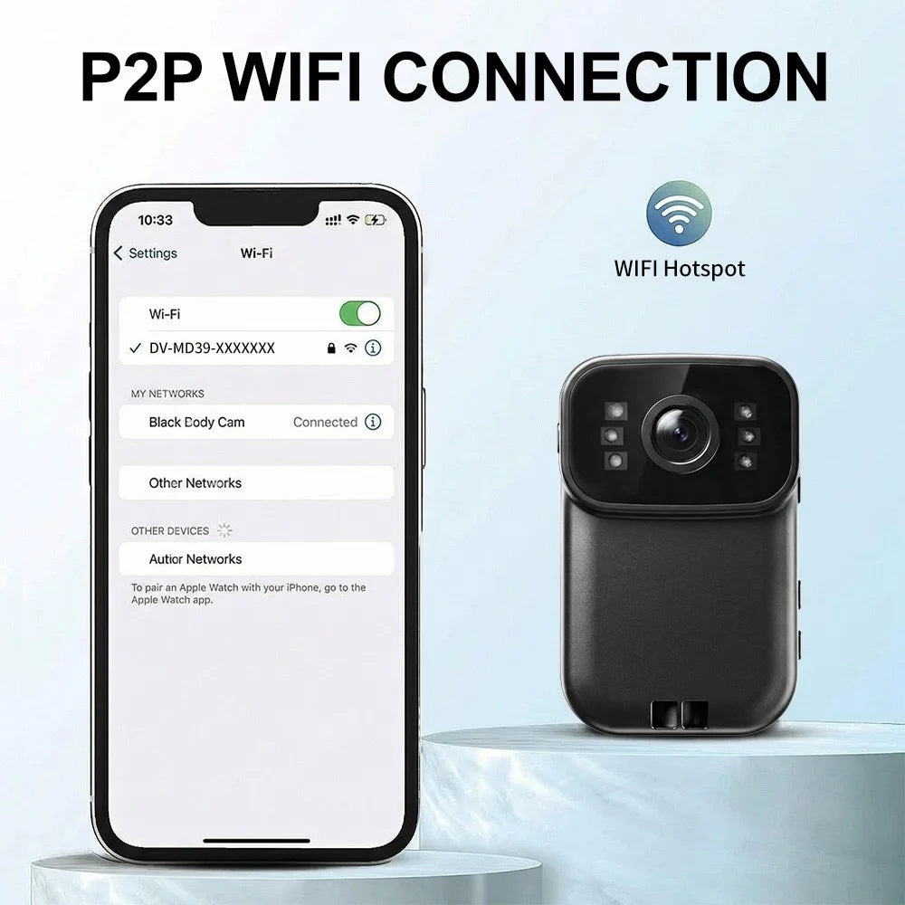 MD39 2MP Camera 1080P HD Video Recorder WiFi Hotspot Night Vision for Vlogging Security - Black - 5
