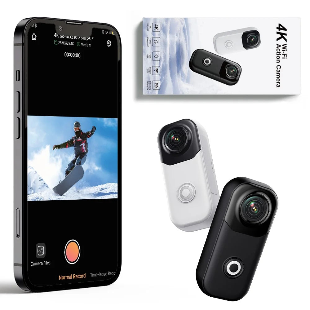 MZ01 4K Action Camera Wi-Fi HD Sports Mini Thumb Camera with Waterproof Case Electronic Stabilization Magnetic Recording Device - Black - 3