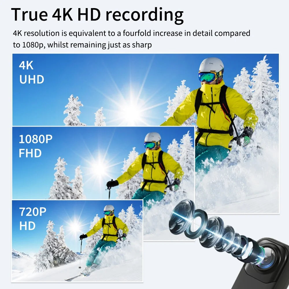 MZ01 4K Action Camera Wi-Fi HD Sports Mini Thumb Camera with Waterproof Case Electronic Stabilization Magnetic Recording Device - Black - 4
