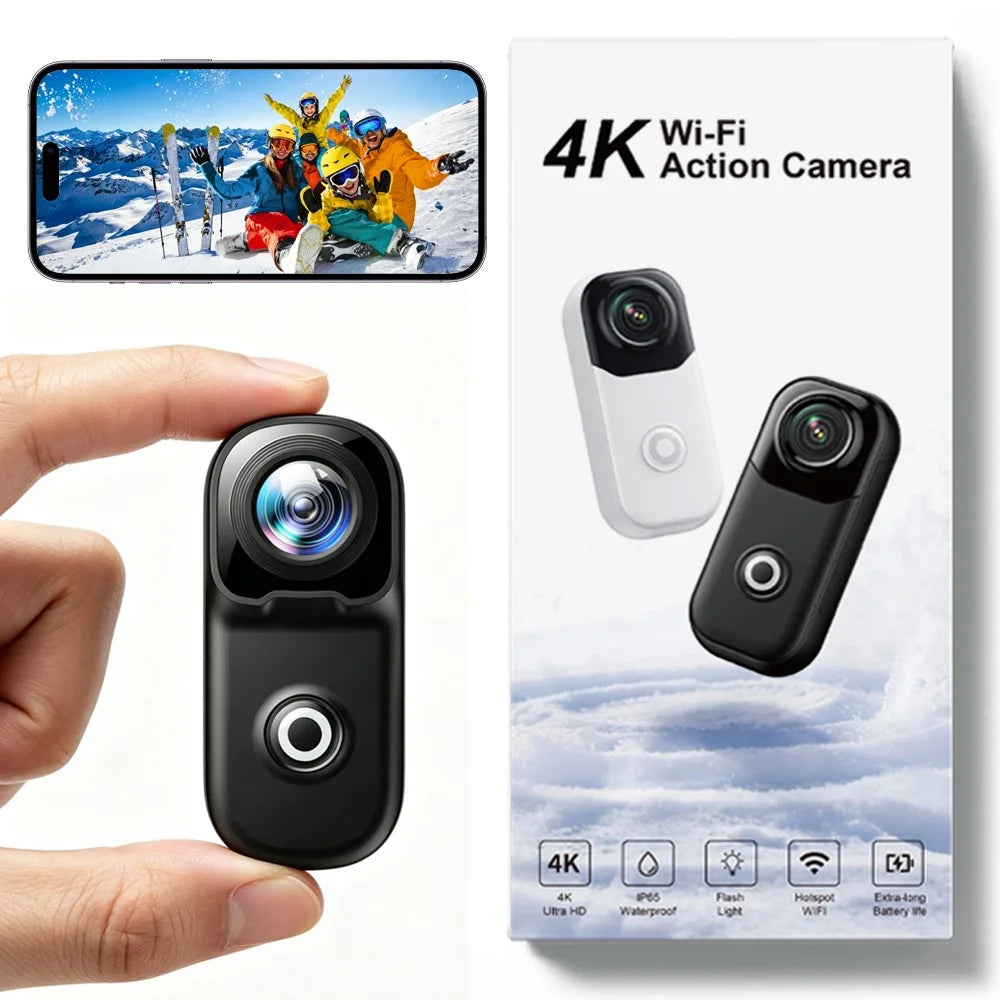 MZ02 4K Wi-Fi Action Camera with Waterproof Case HD Video Recording 156 Degree Wide Angle Sports Mini Thumb Camera - Black - 3