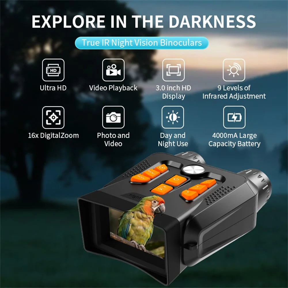 4K Night Vision Binoculars 3.0 Inch Screen 16X Digital Zoom 36MP Camera IR Infrared Digital Telescope for Outdoor Hunting (No Momery Card) - Black - 2
