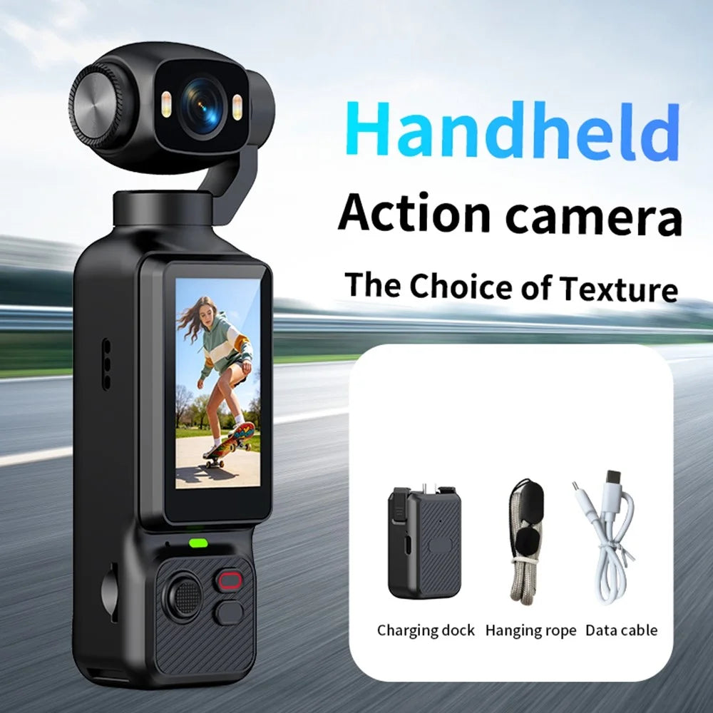 LK-033 1.97 Inch Action Camera 4K Handheld Vlog Video Recorder 180 Degree Flip Screen Sports Camera with Charging Case - Black - 4