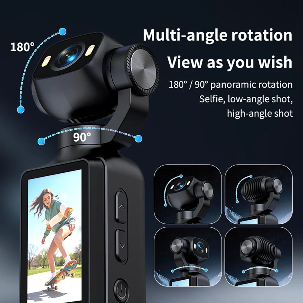 LK-033 1.97 Inch Action Camera 4K Handheld Vlog Video Recorder 180 Degree Flip Screen Sports Camera with Charging Case - Black - 7