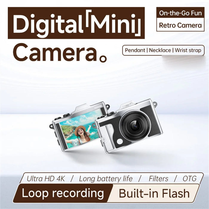 T5 Mini 4K Thumb Camera 1.47 Inch TFT Screen Vintage Digital Camera with LED Flashlight for Photography - Black - 4