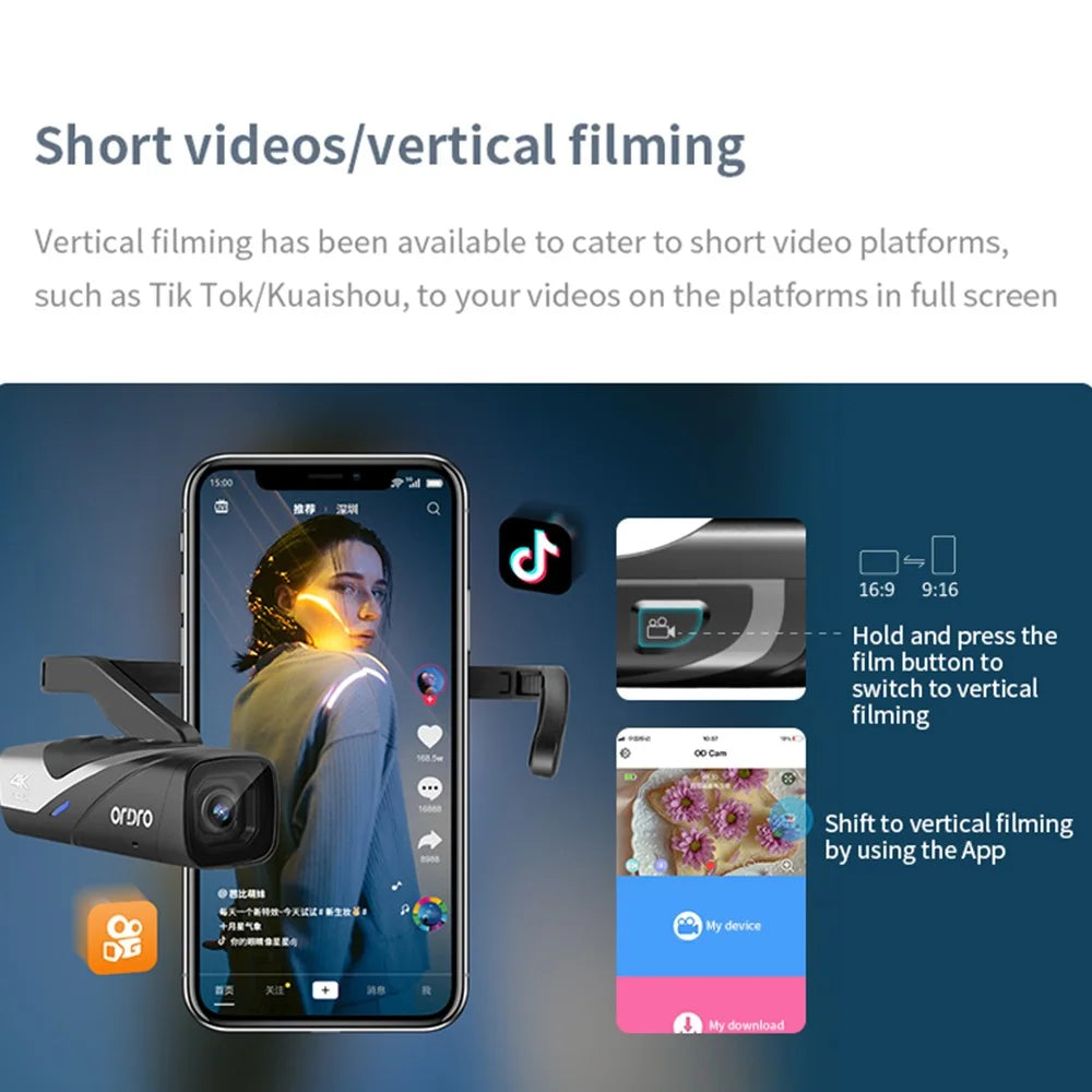 ORDRO EP8 Head Mounted Camera FPV Capture Camcorder Video Camera 4K 60fps Vlogging Camera - 4