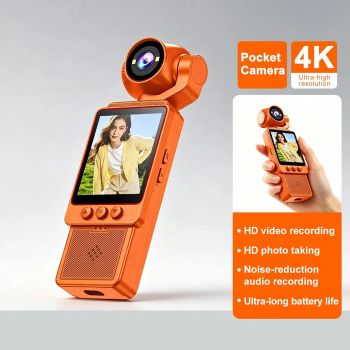DV09 Handheld HD Action Camera 4K Video Recording 270 Degree Rotating Lens 1.54 Inch LCD Pocket Vlog Camcorder for Outdoor Sports Cycling - Orange - 2