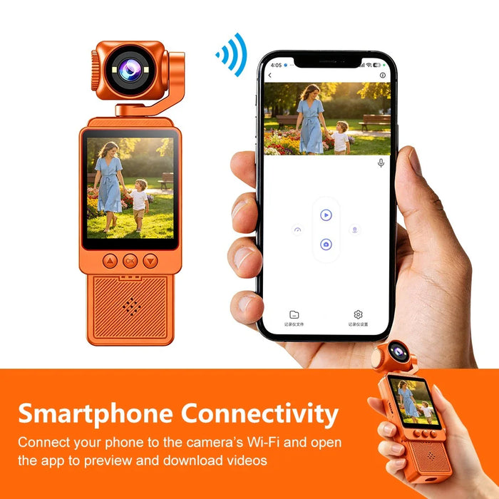 DV09 Handheld HD Action Camera 4K Video Recording 270 Degree Rotating Lens 1.54 Inch LCD Pocket Vlog Camcorder for Outdoor Sports Cycling - Orange - 6