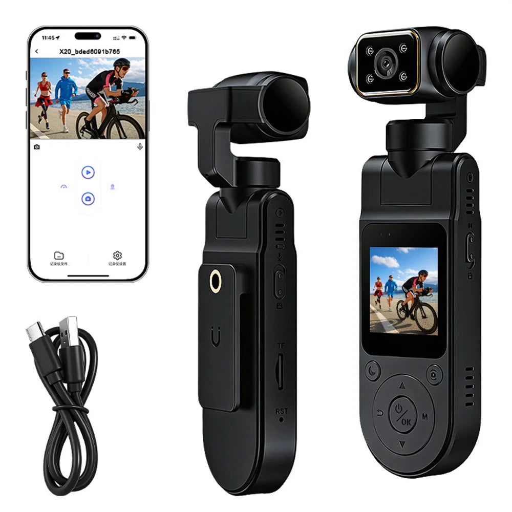 X20 Portable Action Camera 2K HD Recording 1.5 Inch IPS Screen 360 Degree Rotation Waterproof for Vlog Cycling - Black - 1