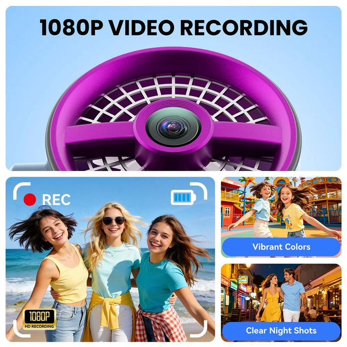 F21 2 in 1 Handheld Fan 1.9 Inch IPS Screen 1080P Camera 270 Degree Rotation for Vlog Outdoor Travel - Black - 7