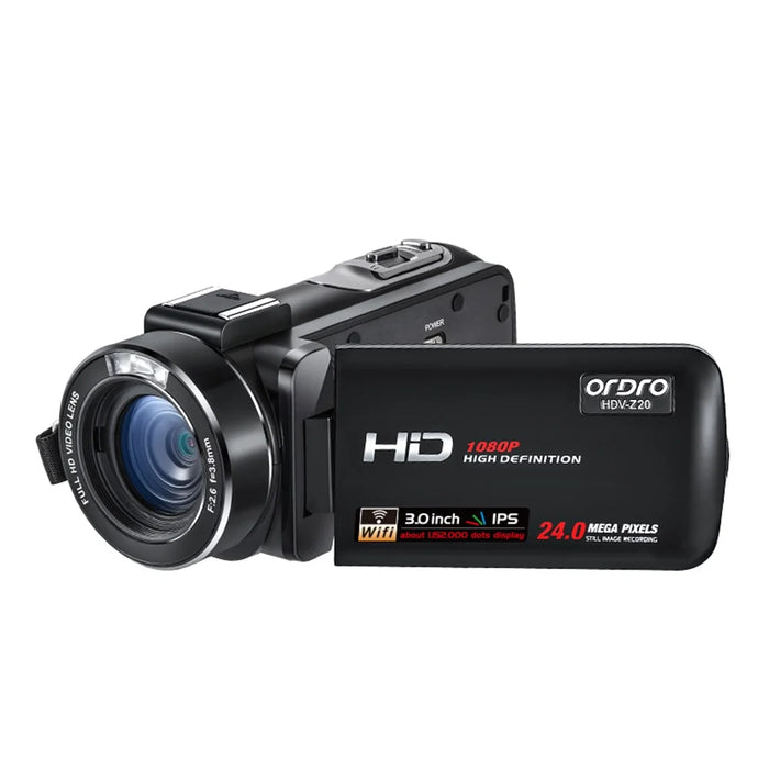 ORDRO Z20 3.0-inch 1080P HD Video Camera Night Vision Digital Camcorder with Microphone and Lend Hood - US Plug - 2