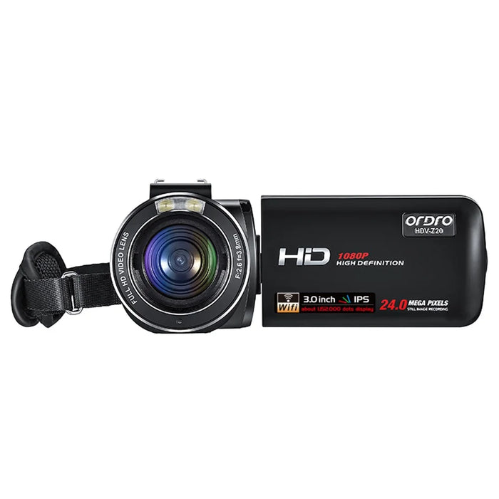 ORDRO Z20 3.0-inch 1080P HD Video Camera Night Vision Digital Camcorder with Microphone and Lend Hood - US Plug - 3
