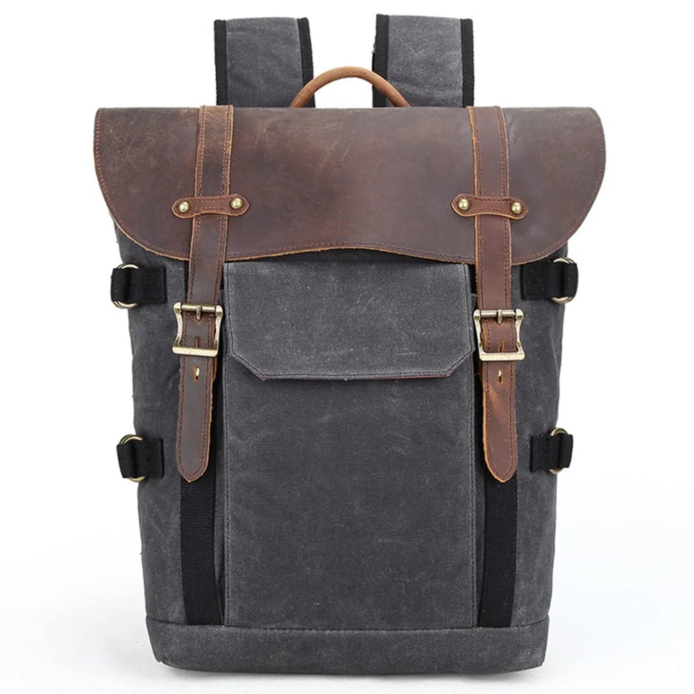 3033 Outdoor Travel Photography Bag Tripod Carrying Waxed Canvas Backpack for 15-inch Laptop - Dark Grey - 1