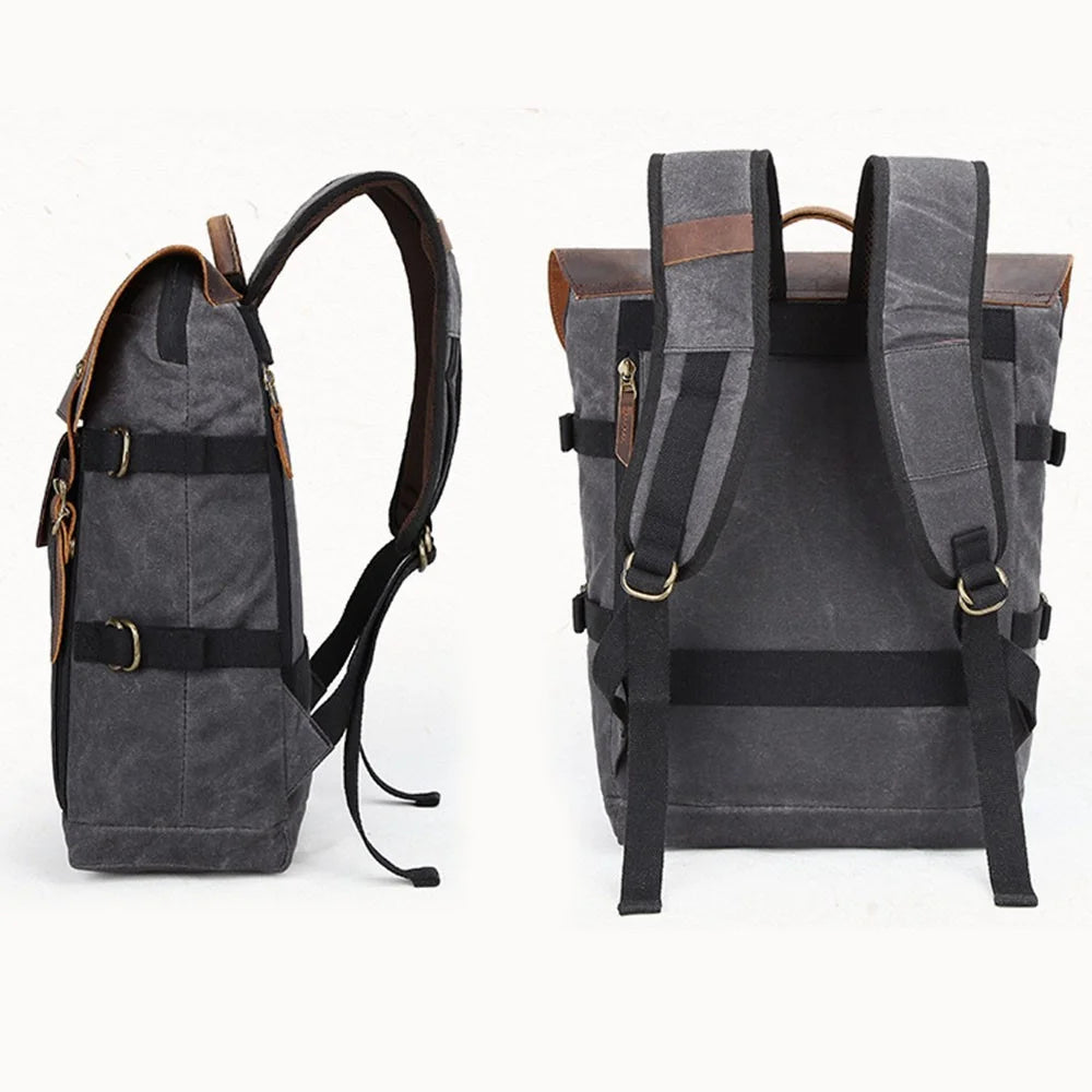 3033 Outdoor Travel Photography Bag Tripod Carrying Waxed Canvas Backpack for 15-inch Laptop - Dark Grey - 2