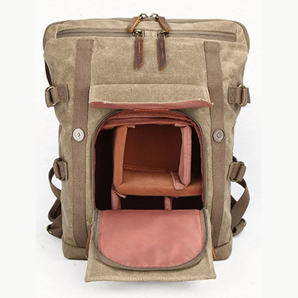 3033 Outdoor Travel Photography Bag Tripod Carrying Waxed Canvas Backpack for 15-inch Laptop - Dark Grey - 3