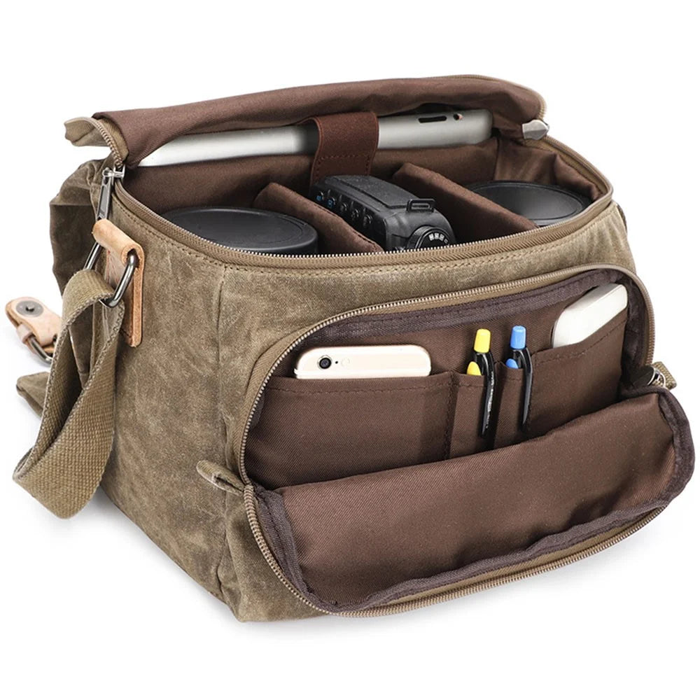 264 Batik Canvas SLR Digital Camera Storage Bag Single Shoulder Crossbody Bag - Khaki - 5