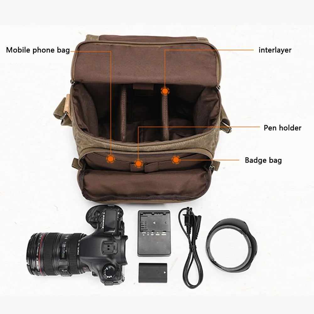 264 Batik Canvas SLR Digital Camera Storage Bag Single Shoulder Crossbody Bag - Khaki - 6