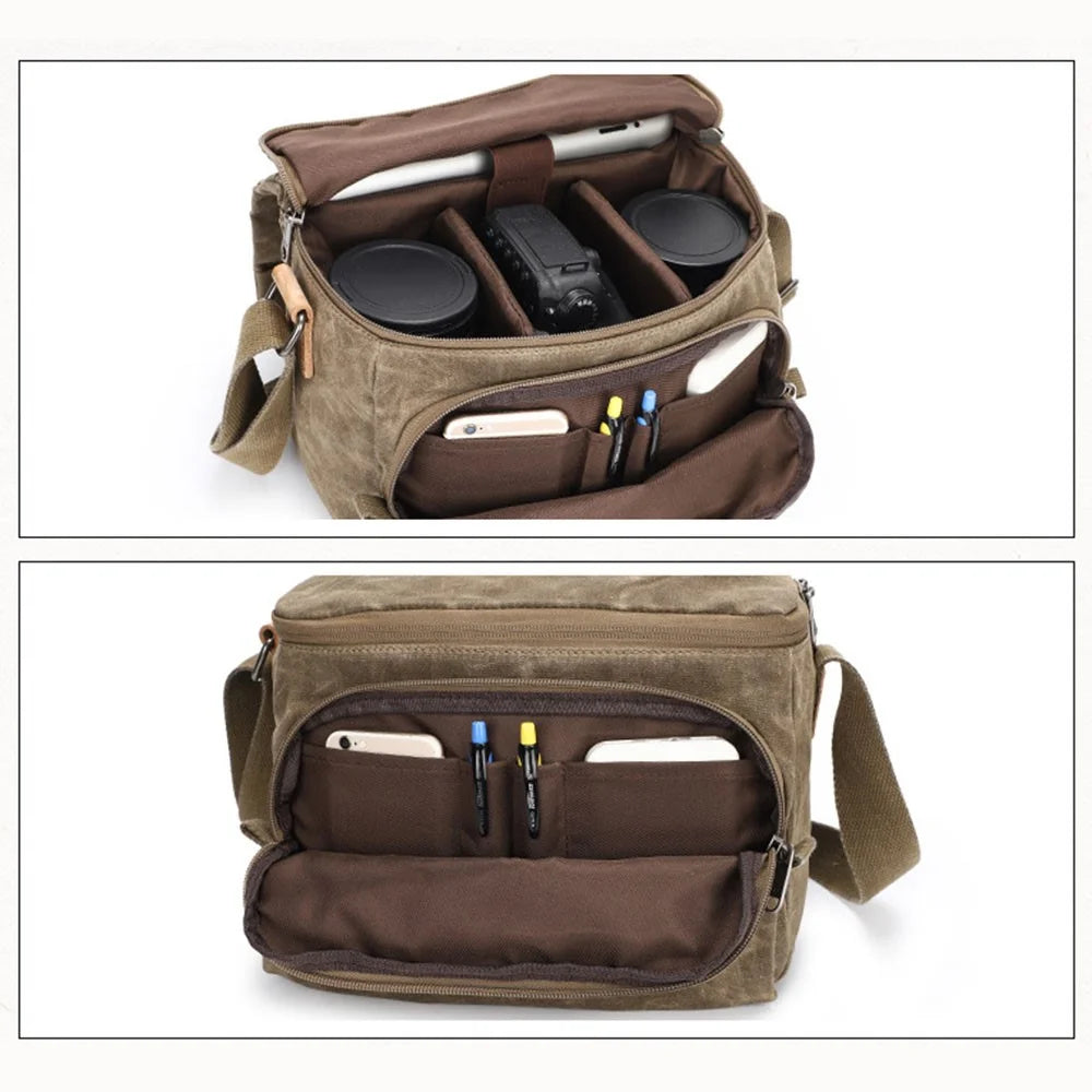264 Batik Canvas SLR Digital Camera Storage Bag Single Shoulder Crossbody Bag - Khaki - 7