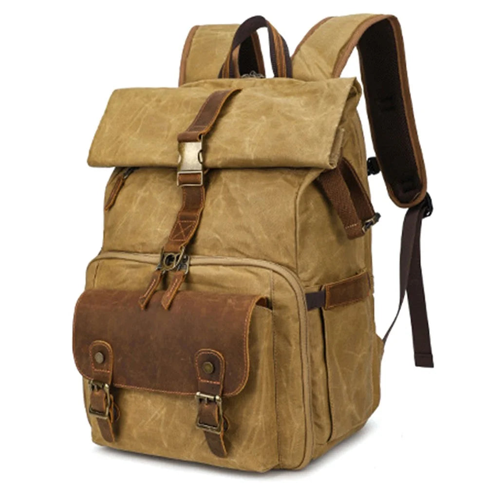 K-822 Waterproof Camera Bag Hiking Camping Canvas Rucksack Laptop Bag Travel Backpack - Yellow - 1