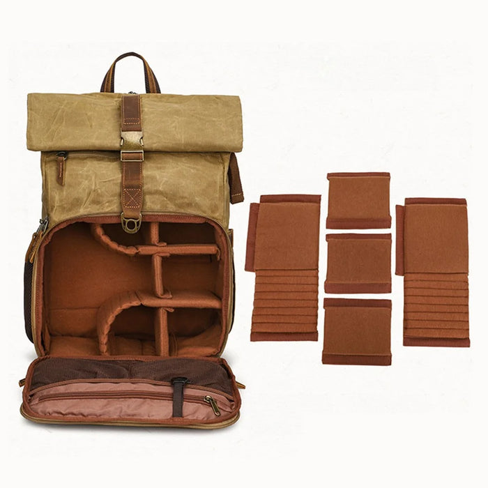 K-822 Waterproof Camera Bag Hiking Camping Canvas Rucksack Laptop Bag Travel Backpack - Yellow - 3