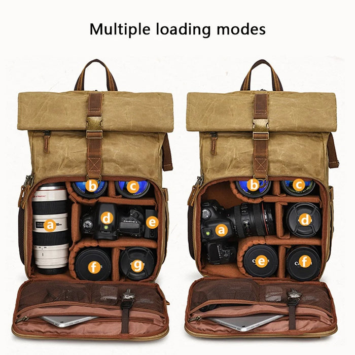 K-822 Waterproof Camera Bag Hiking Camping Canvas Rucksack Laptop Bag Travel Backpack - Yellow - 4