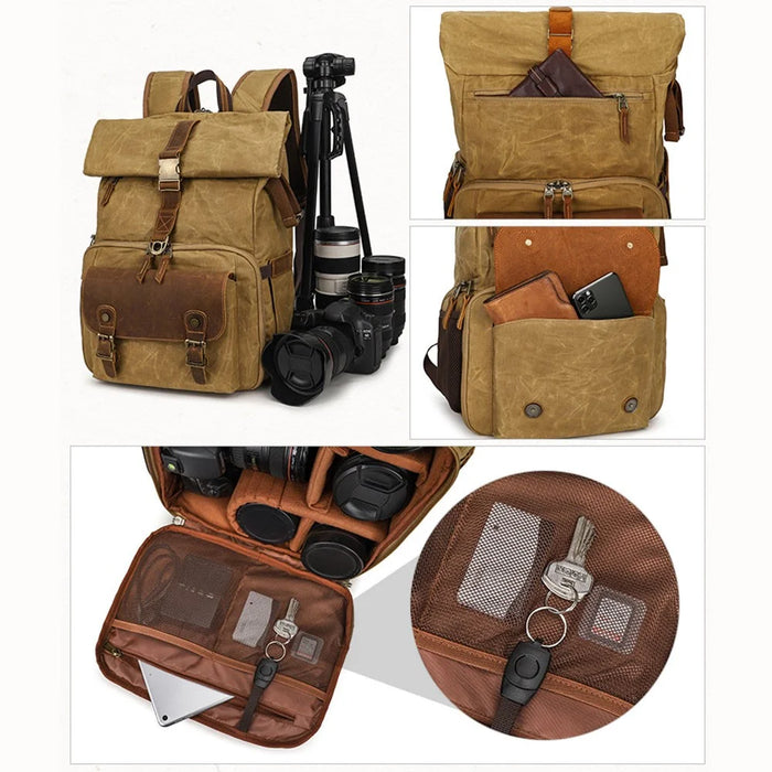 K-822 Waterproof Camera Bag Hiking Camping Canvas Rucksack Laptop Bag Travel Backpack - Yellow - 7