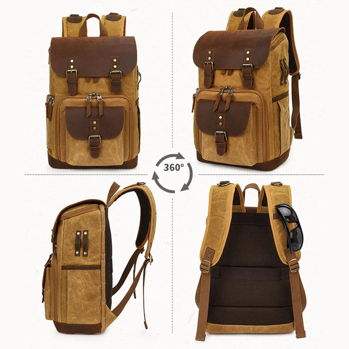 K-86 Canvas Rucksack Waterproof Camera Bag Hiking Camping Travel Backpack - Yellow - 2