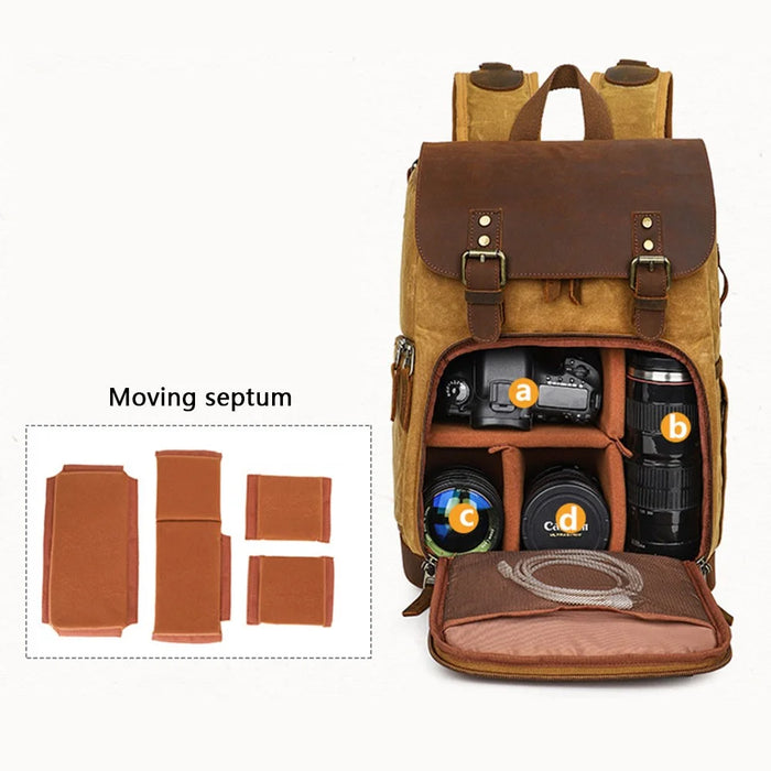 K-86 Canvas Rucksack Waterproof Camera Bag Hiking Camping Travel Backpack - Yellow - 3