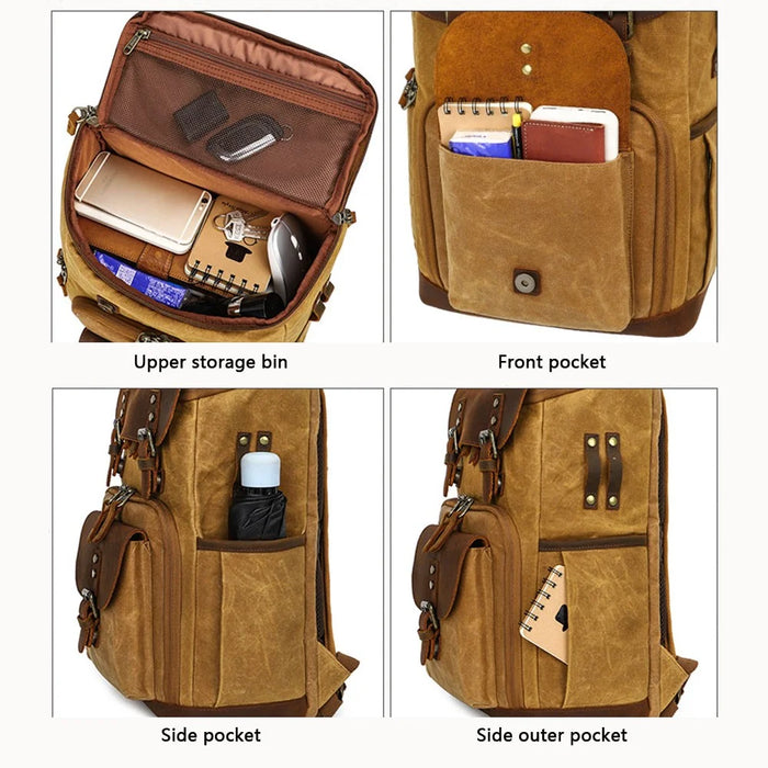 K-86 Canvas Rucksack Waterproof Camera Bag Hiking Camping Travel Backpack - Yellow - 6