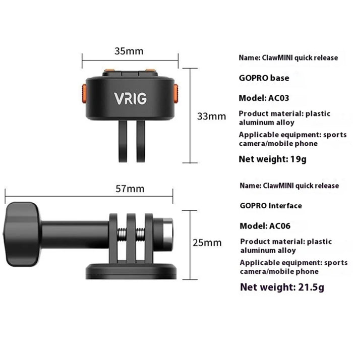 For Gopro Action Camera Aluminum Alloy+PC Magnetic Quick Release Adapter + Base - 4