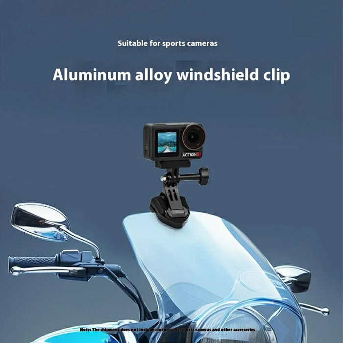 FLYMILE For GoPro Hero 13 / DJI Osmo Action 5 Pro / Pocket 3 Sports Camera Motorcycle Windshield Clamp Set - Black - 3