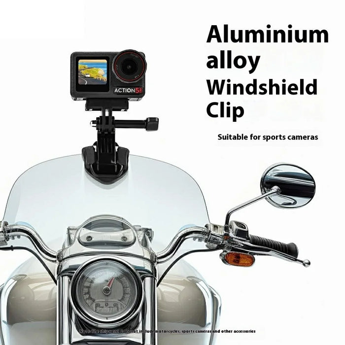 FLYMILE For GoPro Hero 13 / DJI Osmo Action 5 Pro / Pocket 3 Sports Camera Motorcycle Windshield Clamp Set - Black - 5