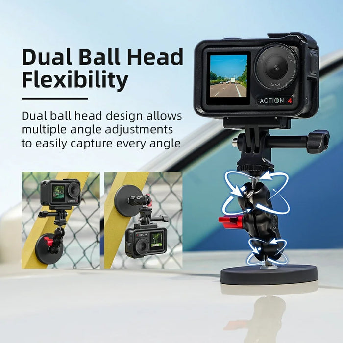 FLYMILE Action Camera Magnetic Mount Dual Ball Head Camera Stand Holder - 7