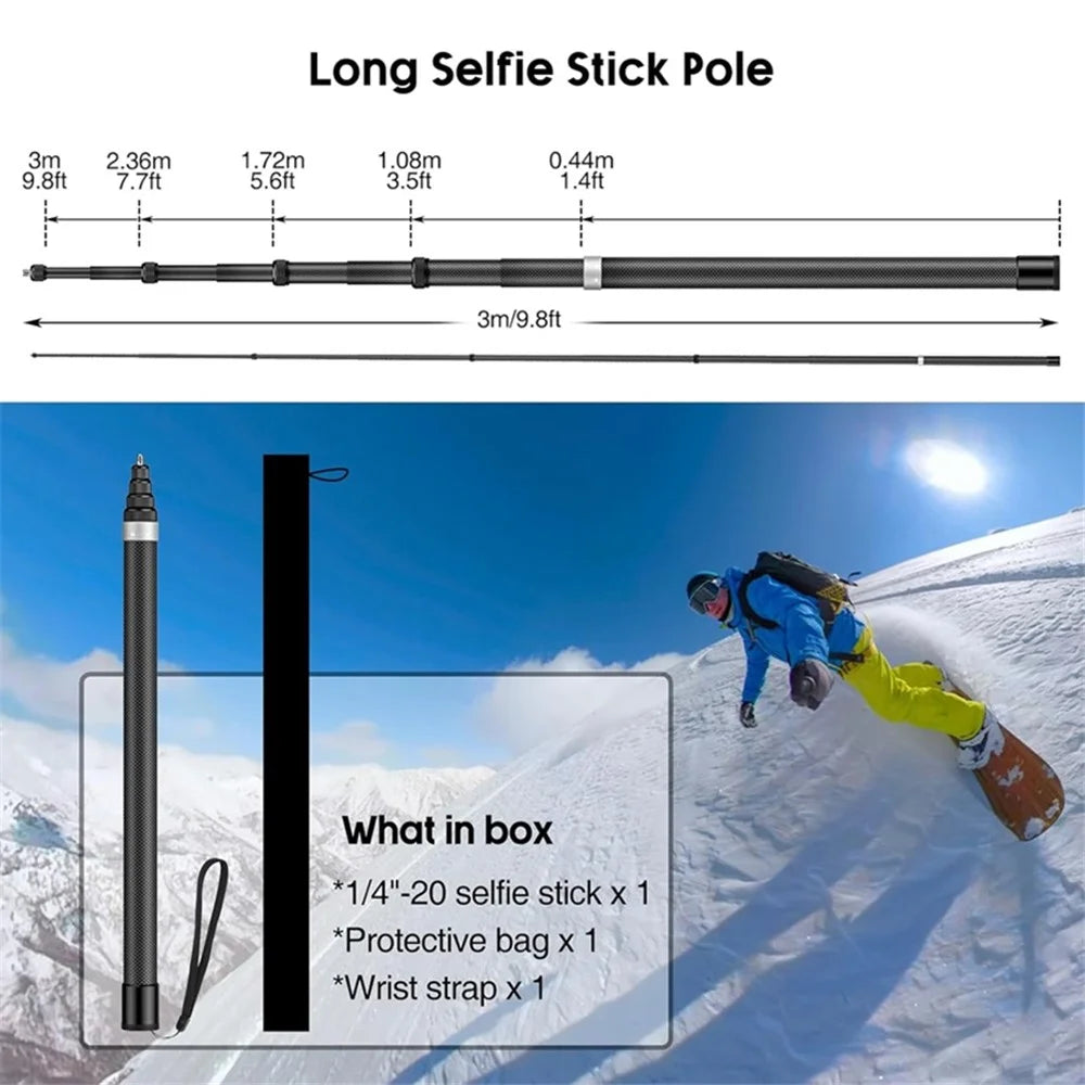 3m Ultra-Light Carbon Fiber+Aluminum Alloy Adjustable Extension Pole for Action Camera - 7