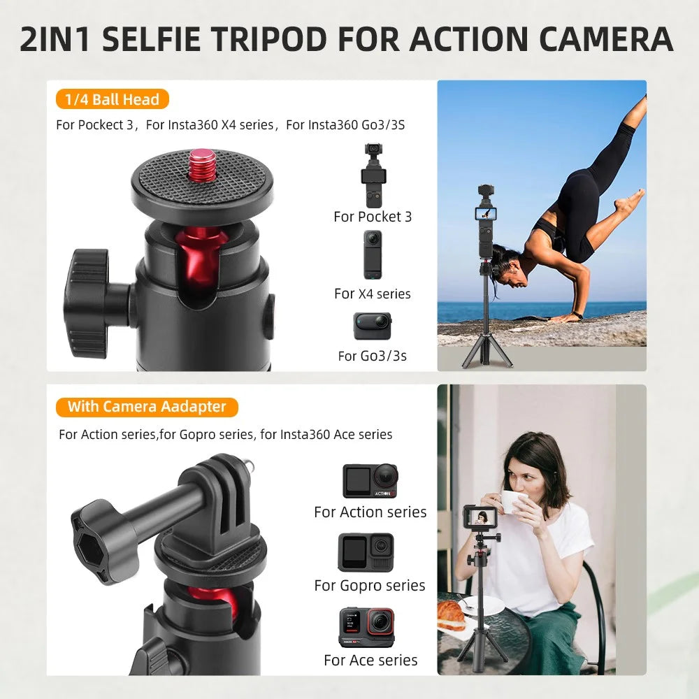 FLYMILE Tripod For DJI Osmo Pocket 3 / Insta360 X4 / GO 3 / GO 3S Extendable Selfie Stick Stand - 3