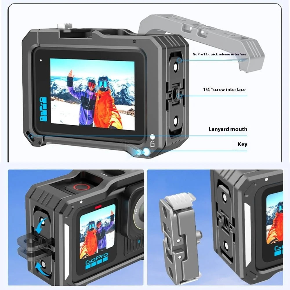 HEPAIL For GoPro Hero 13 / 12 / 11 / 10 / 9 Horizontal Vertical Shooting Frame Aluminum Alloy Camera Cage - 5