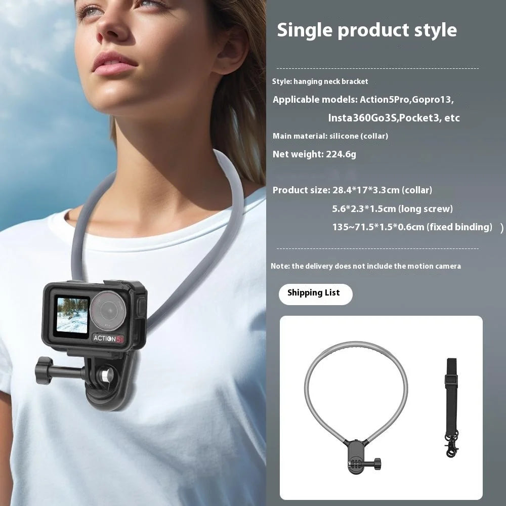 FLYMILE For DJI Osmo Action 5 Pro / Pocket 3 / Insta360 GO 3S / GoPro Hero 13 POV Shooting Neck Mount Holder Bracket - 2
